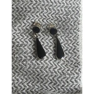 Vintage Sterling Silver Black Onyx Dangle Earrings #436